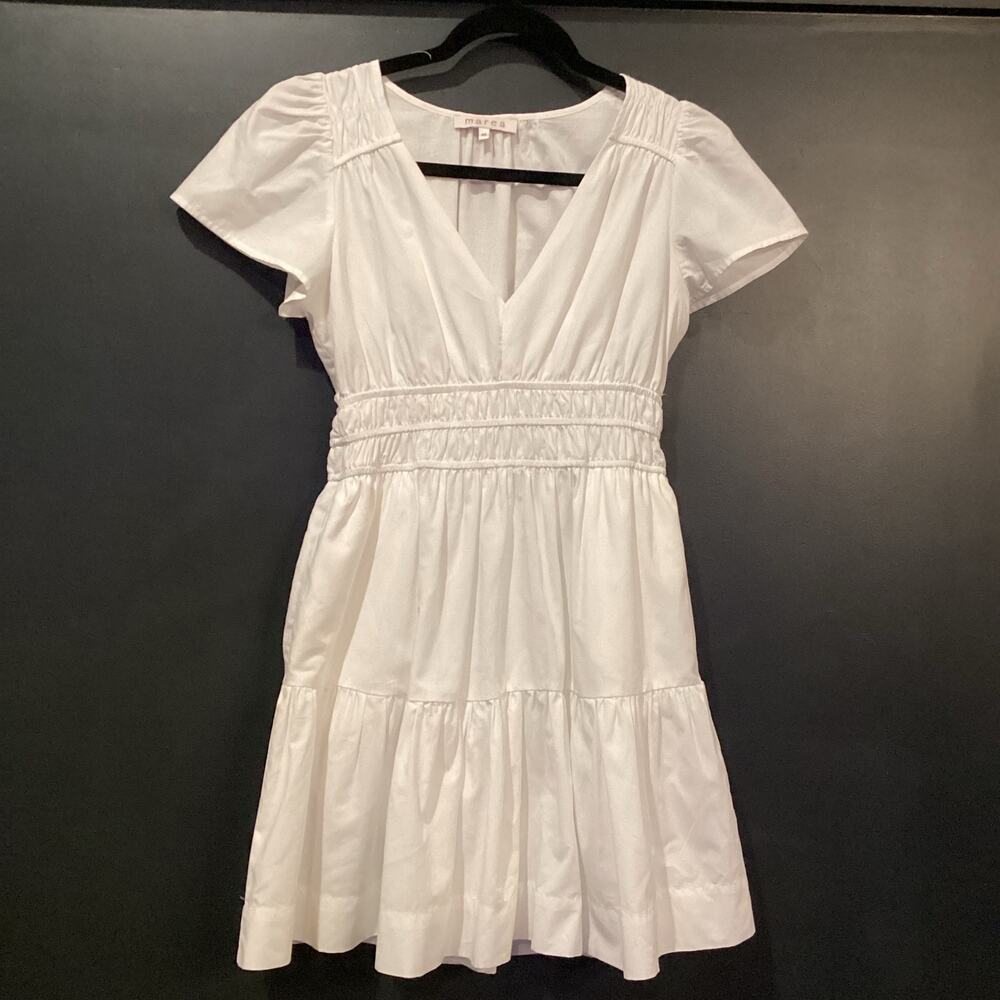 Marea by liz joy white Flutter mini Dress short sleeve 100% cotton  extra small - Picture 2 of 8